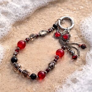 Elegant Red and Silver Beaded Bracelet For Phones.